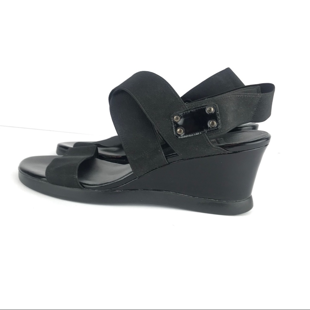 Stuart Weitzman Black Elastic Wedge Sandals 7.5 - Picture 2 of 6